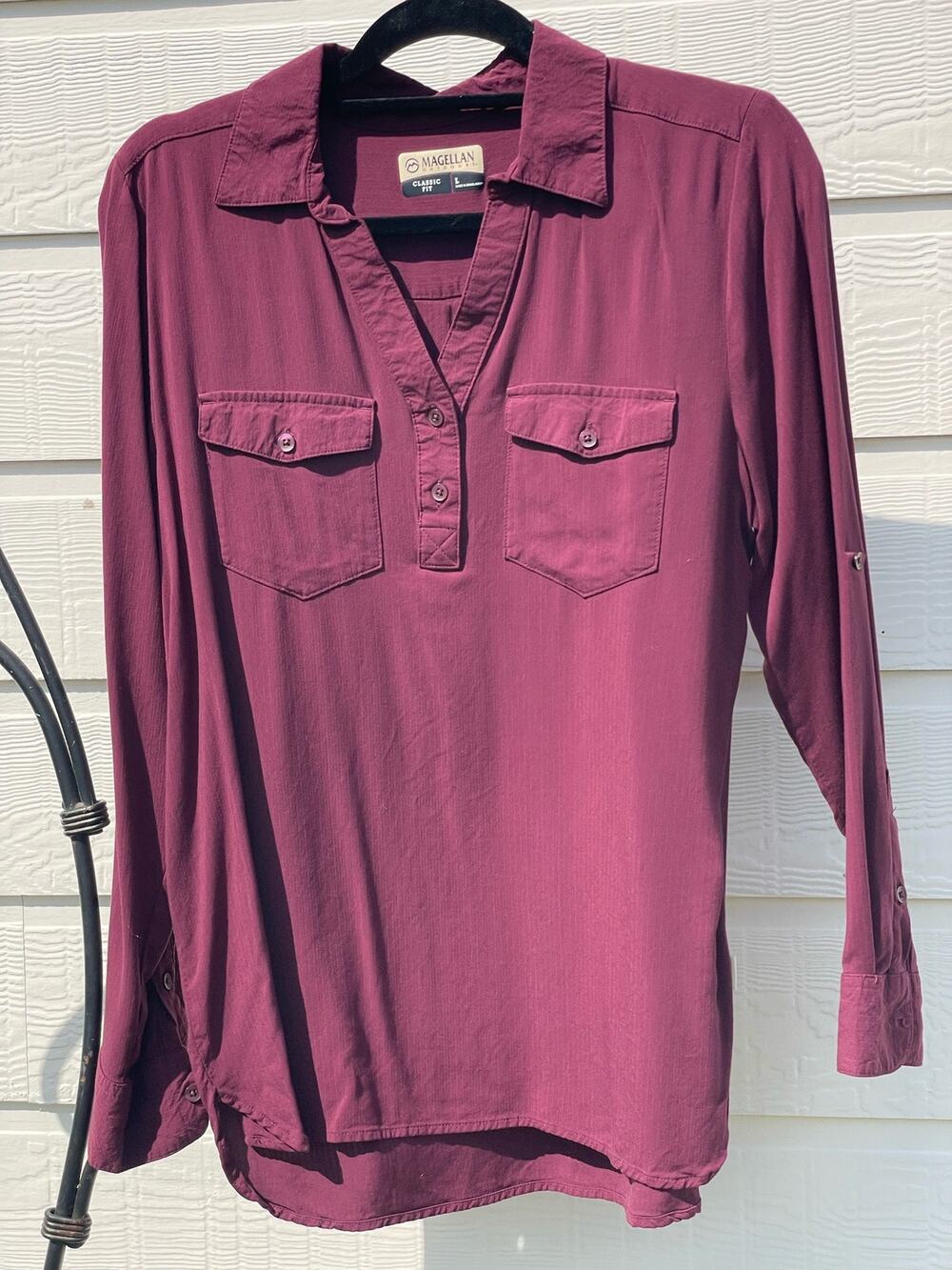 Magellan Outdoors ladies Maroon Classic Fit long sleeve button up L